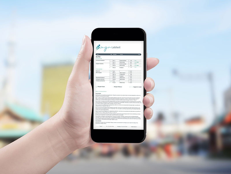 De uitslag van een allergietest bloed lees je eenvoudig af op je telefoon. 