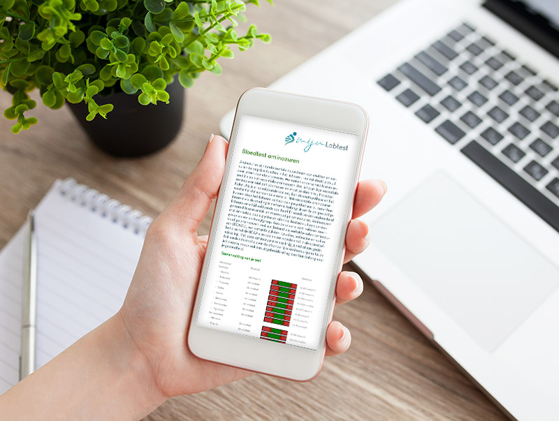 Bekijk de uitslag van je aminozuren test op je mobiel. Bekijk de uitslag van je aminozuren test op je mobiel.