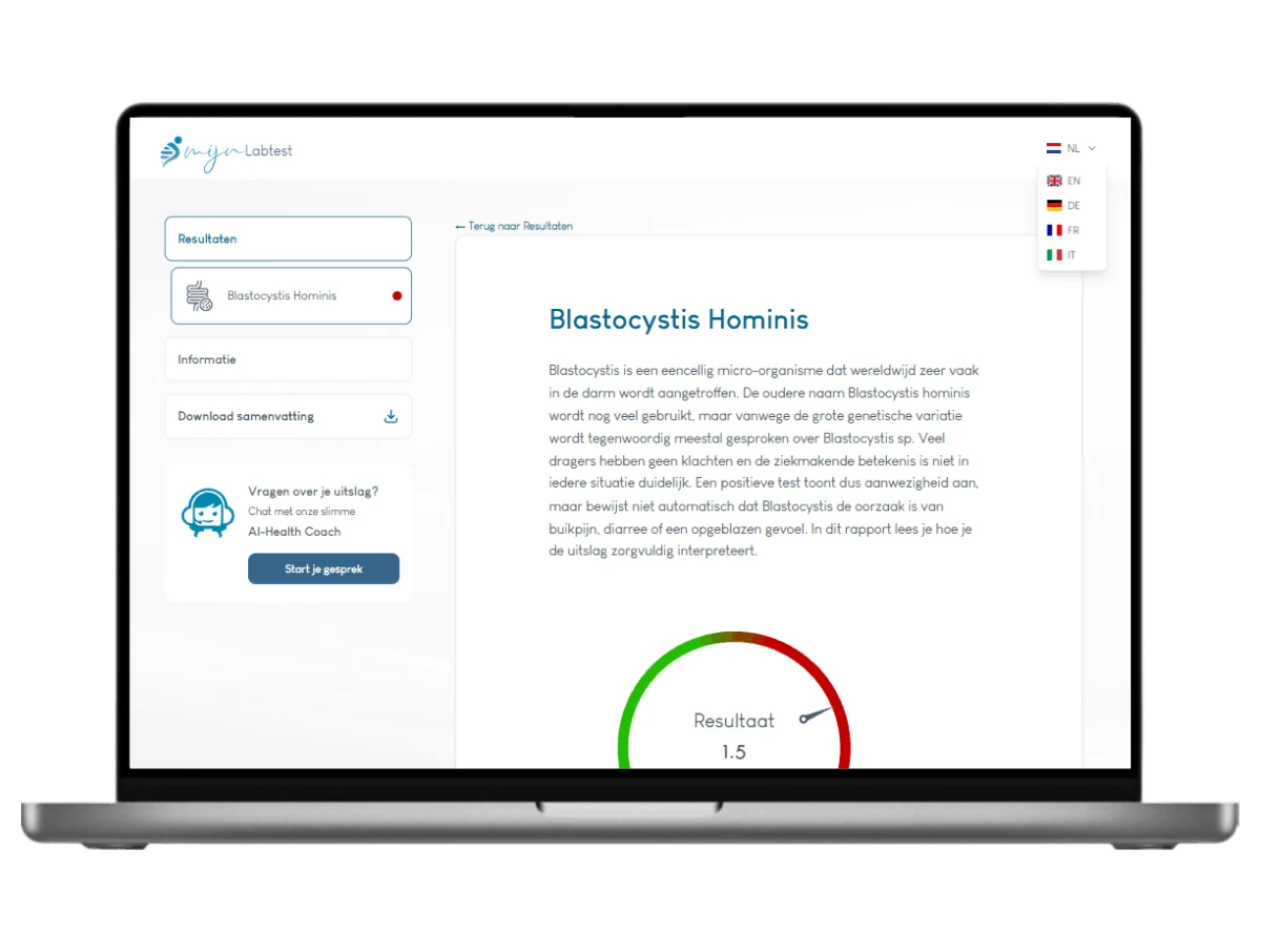 Het resultaat van jouw Blastocystis Hominis test