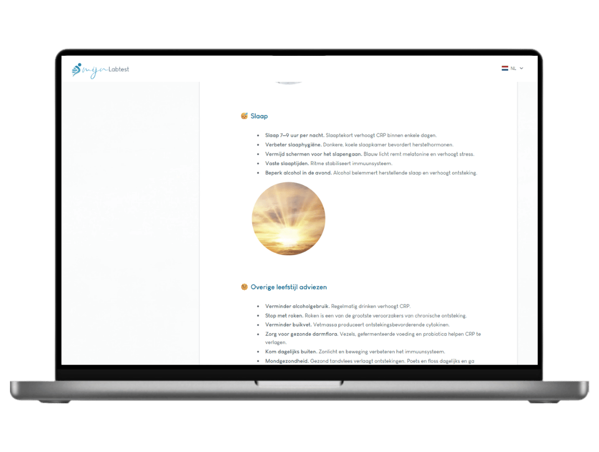 Voorbeeldrapport van jouw CRP waarde rapportage