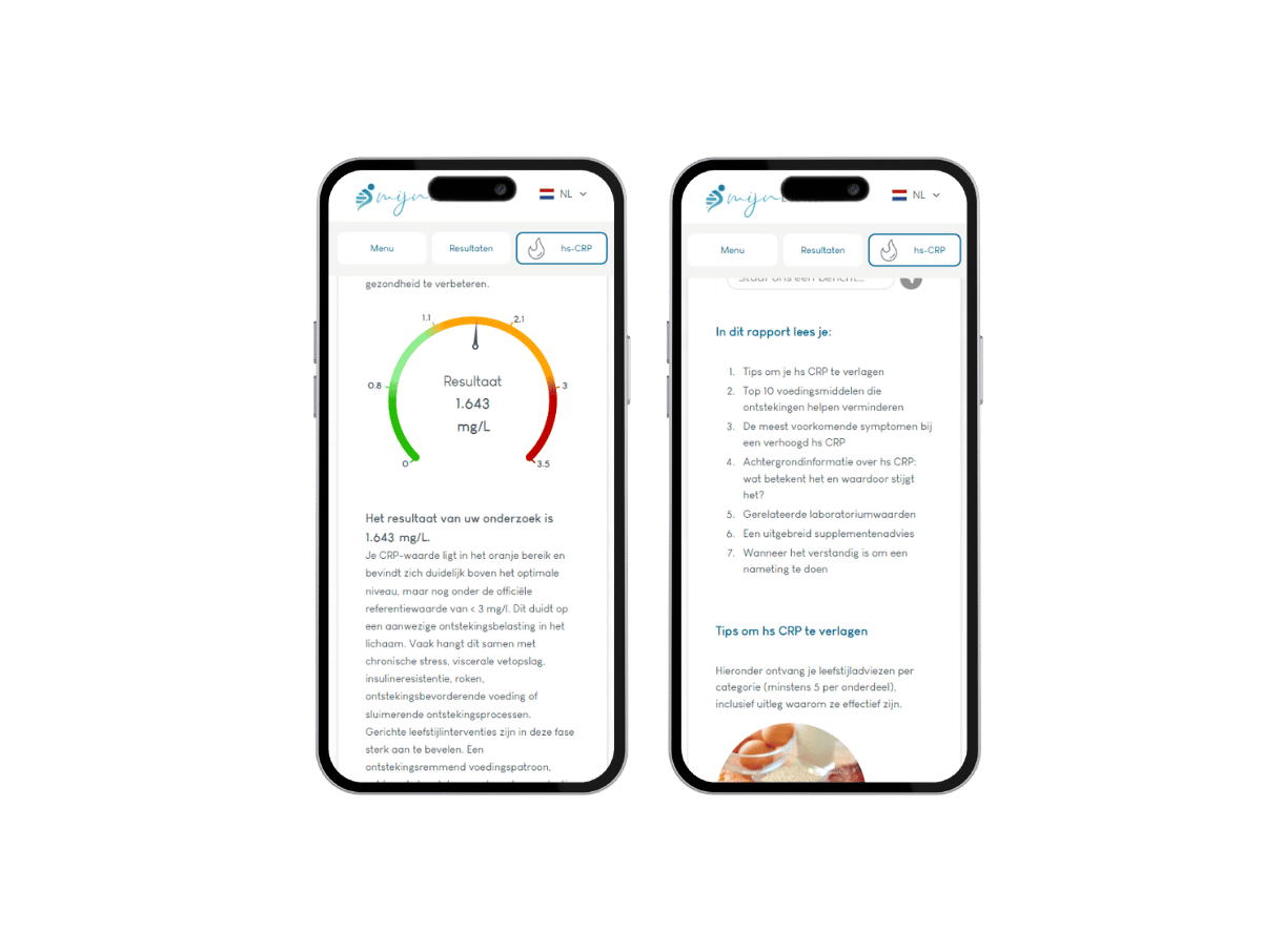 Zo ziet jouw CRP test rapport er uit op je mobiele telefoon Zo ziet jouw CRP test rapport er uit op je mobiele telefoon