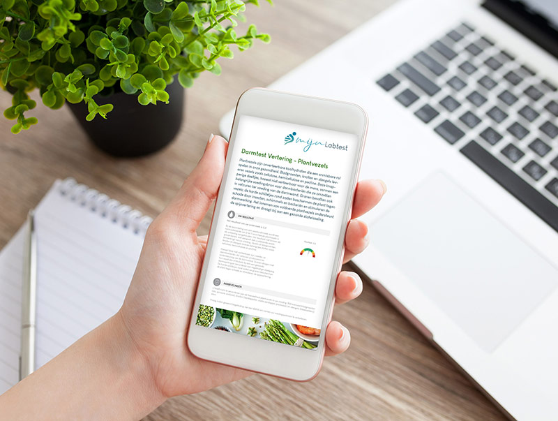 Bekijk het resultaat van je spijsverteringstest eenvoudig op je mobiel.  Bekijk het resultaat van je spijsverteringstest eenvoudig op je mobiel.