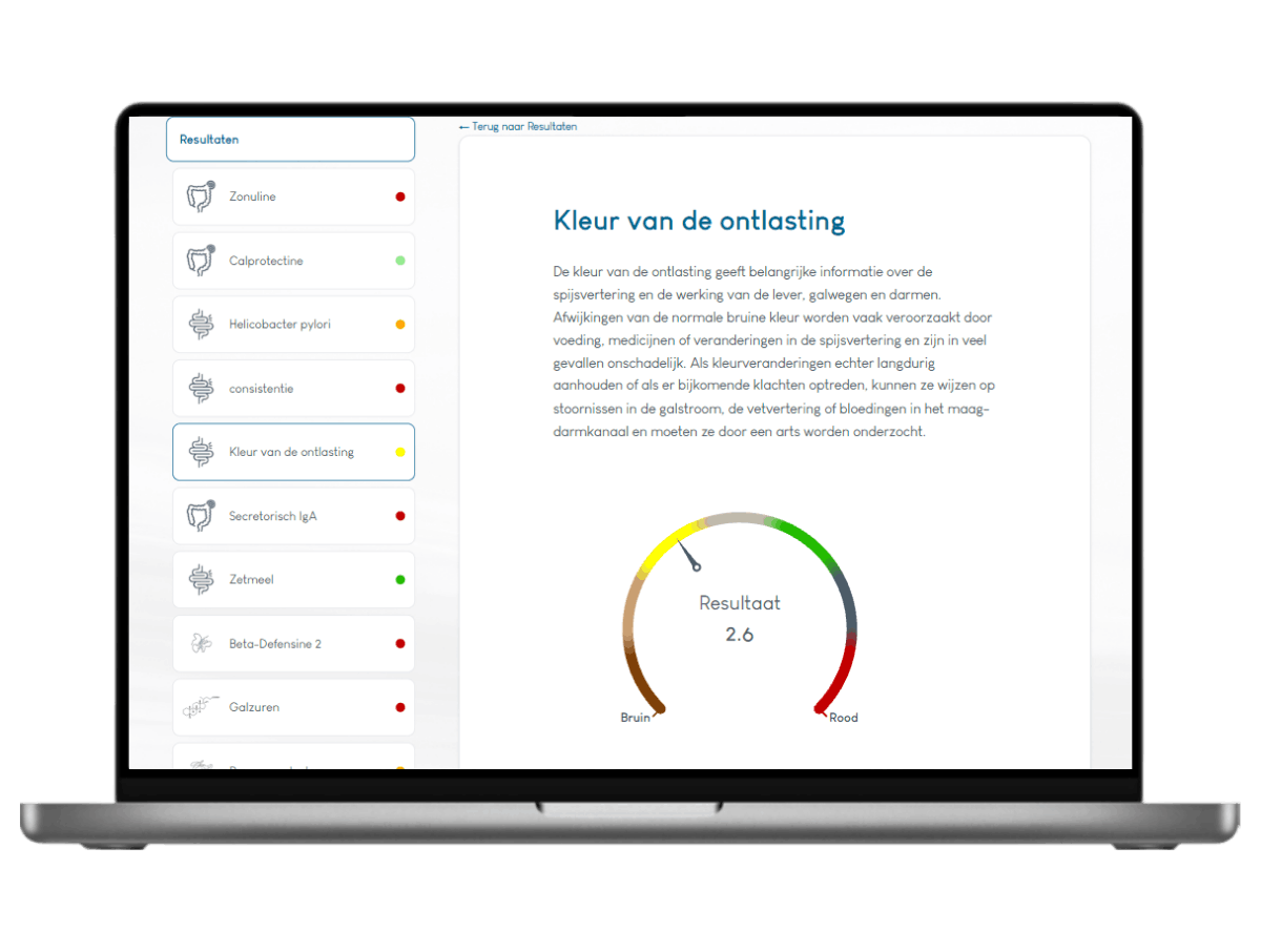 Het resultaat van een Darmtest XL Pro, Meest complete darmtest 22 waarden in één onderzoek