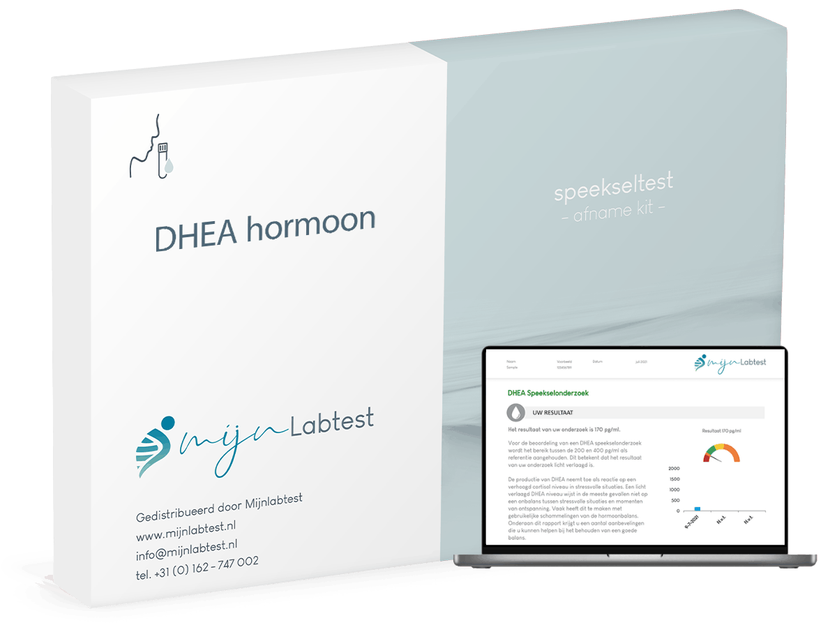 de DHEA hormoon test wordt afgenomen met een eenvoudige test kit die we per brievenbuspakketje naar je opsturen