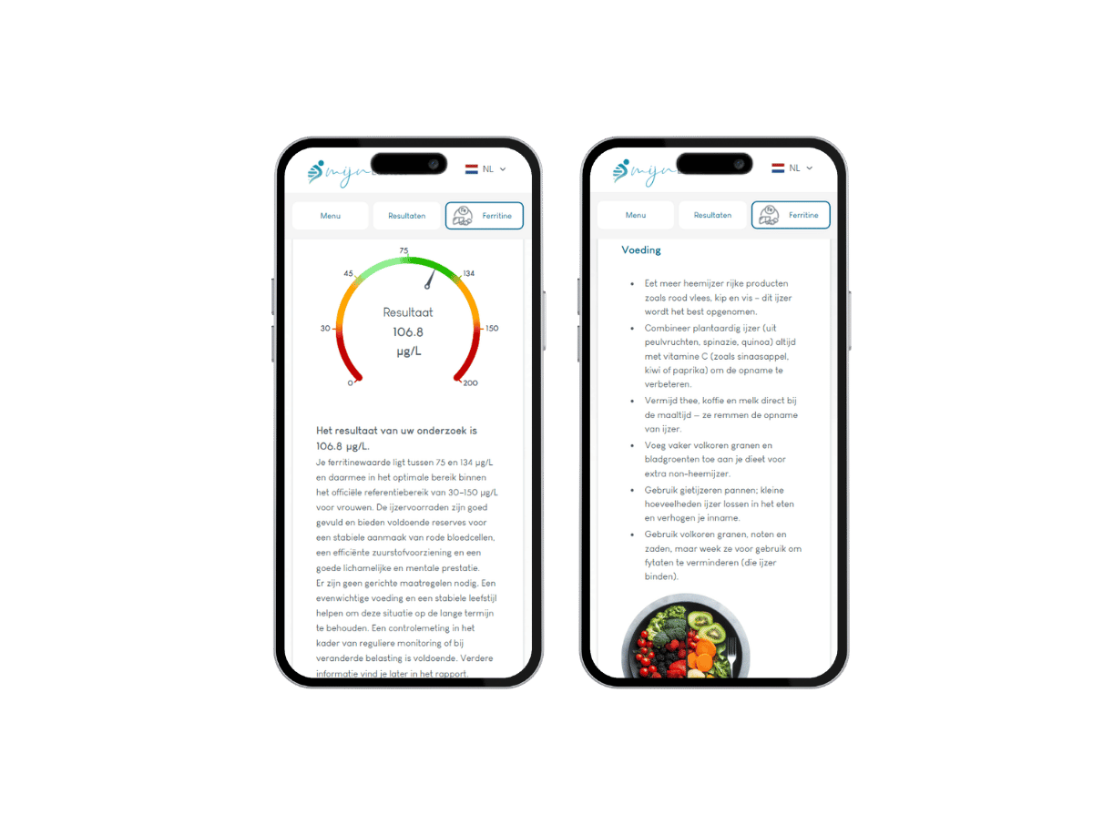 Het rapport visueel op een mobiele telefoon. De ferrtine test uitslag is duidelijk te lezen op een telefoon of laptop Het rapport visueel op een mobiele telefoon. De ferrtine test uitslag is duidelijk te lezen op een telefoon of laptop