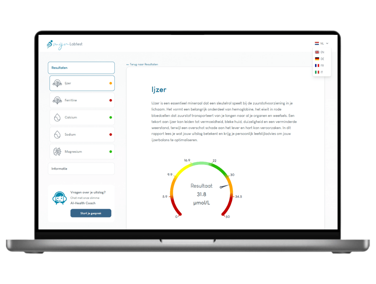 Voorbeeld rapport mineralen profiel bloed onderzoek