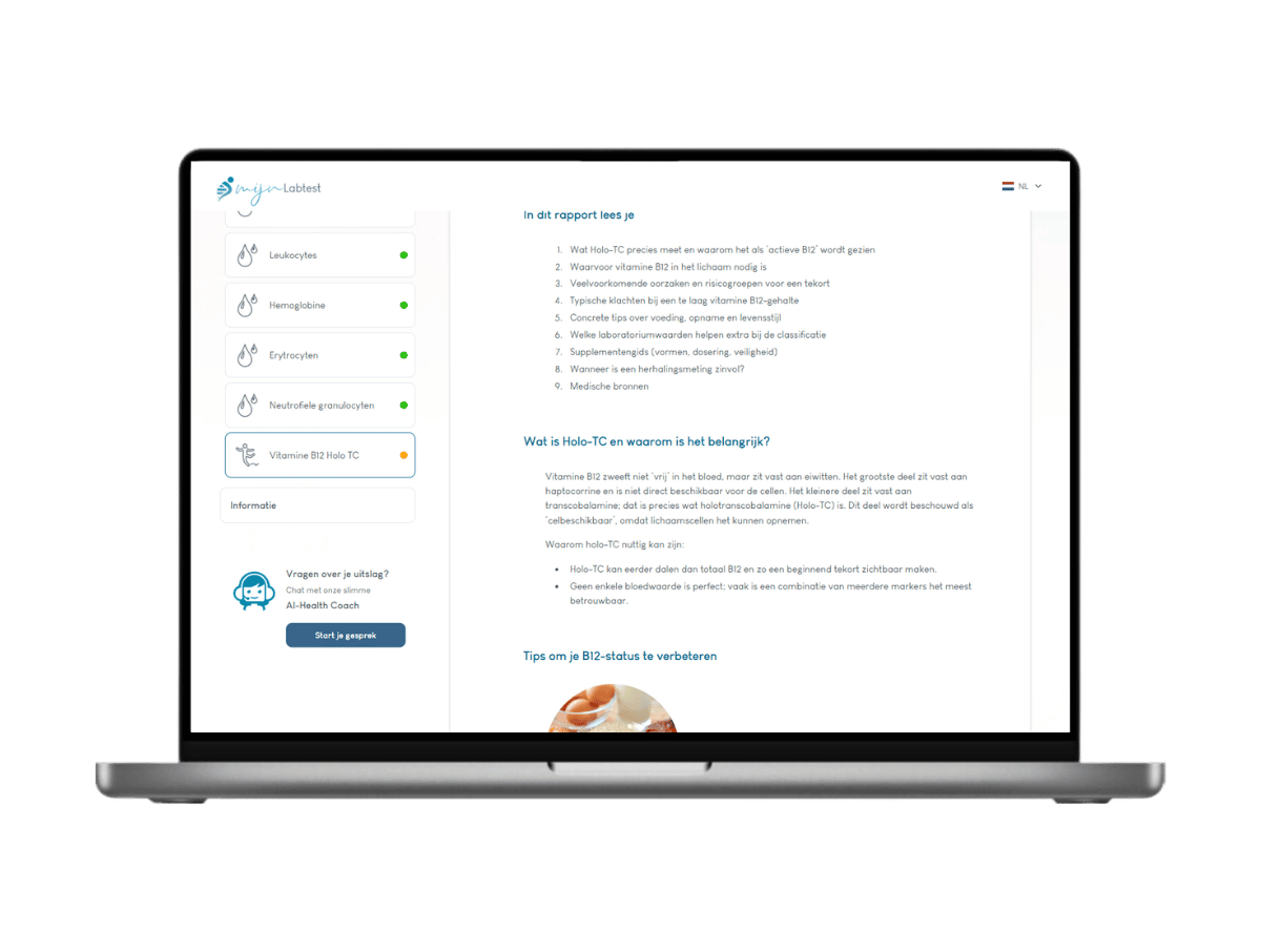 In dit rapport lees je alles over jouw Vitamine B12 Holo-TC uitslag
