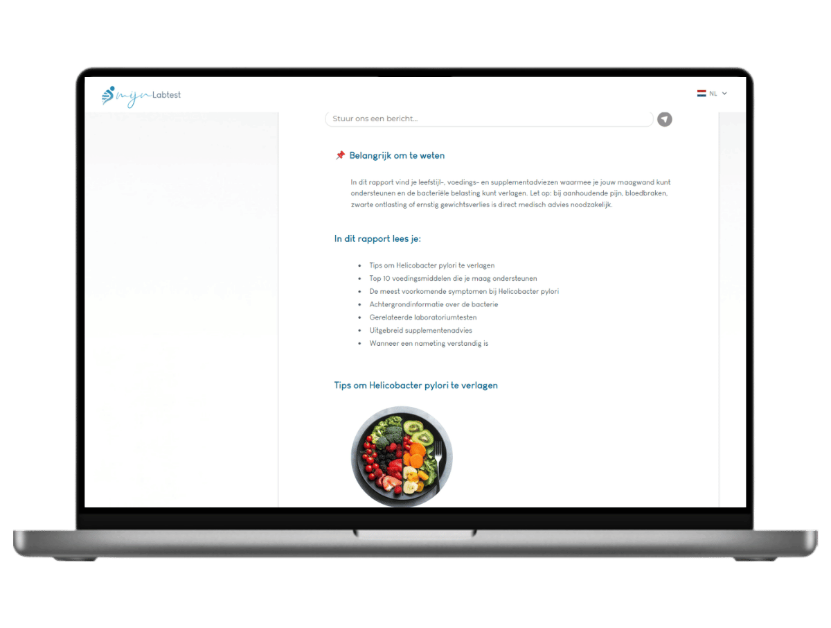 in dit rapport lees je alles over onze Helicobacter pylori test