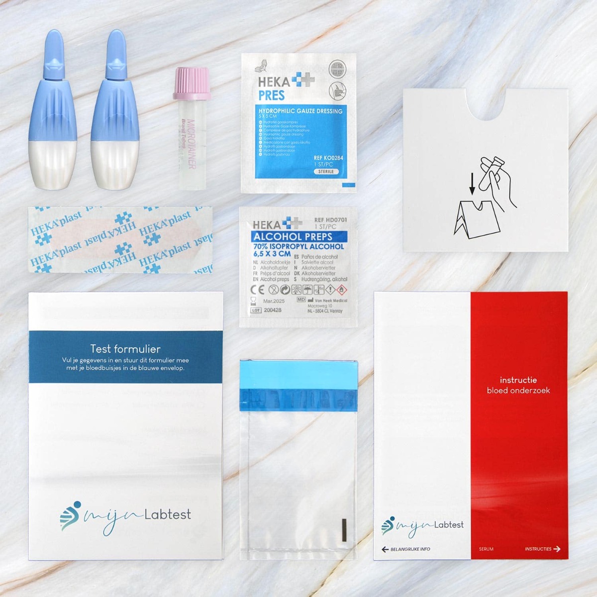 De testkit bevat alle materialen die nodig zijn om je fsh te testen. 