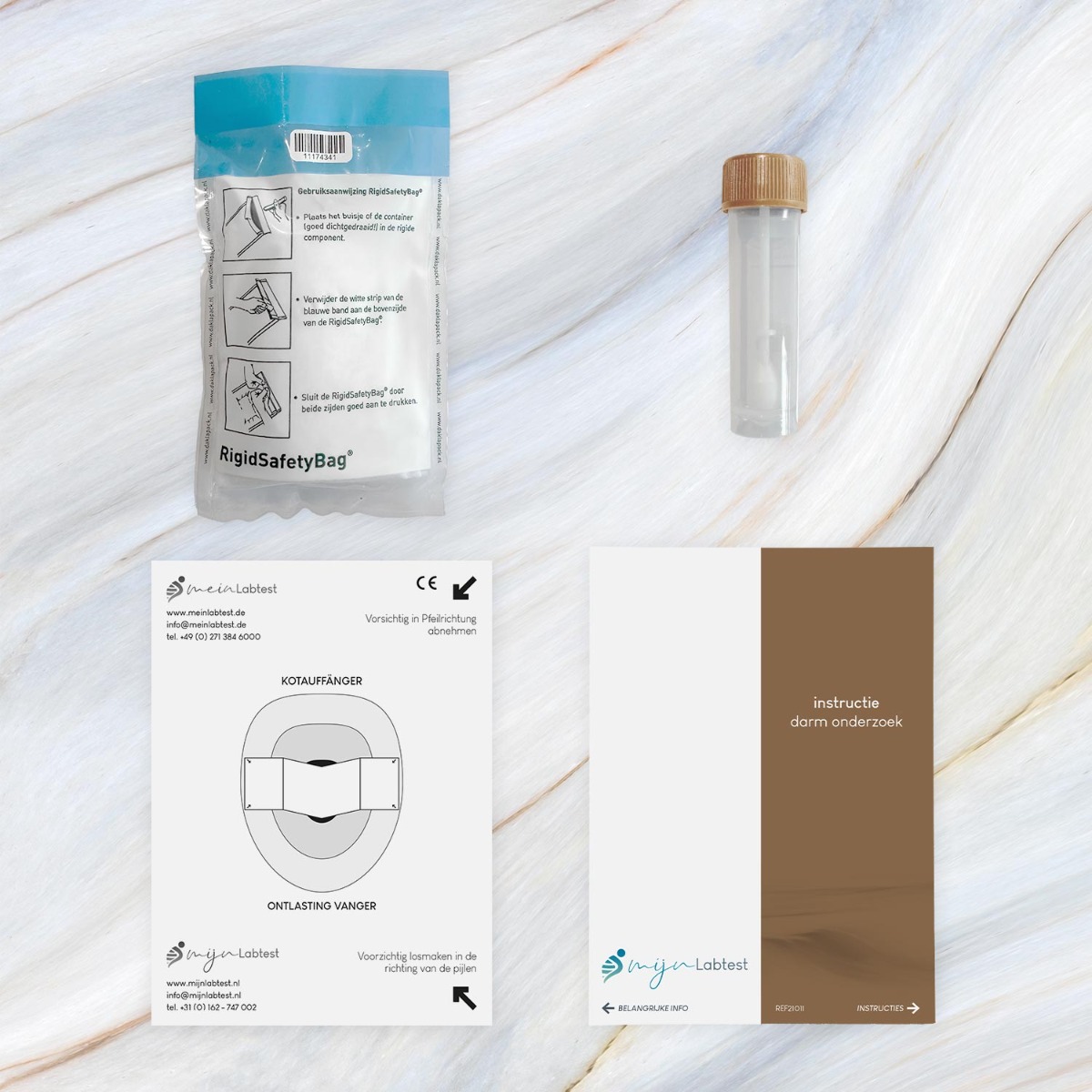 De kit bevat alle materialen om de spijsverteringstest makkelijk zelf af te nemen.  De kit bevat alle materialen om de spijsverteringstest makkelijk zelf af te nemen.