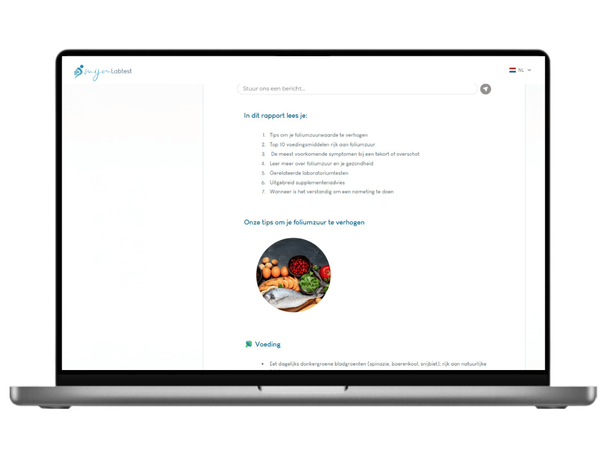 De uitslag van je foliumzuur test wordt beveiligd naar je verzonden. 