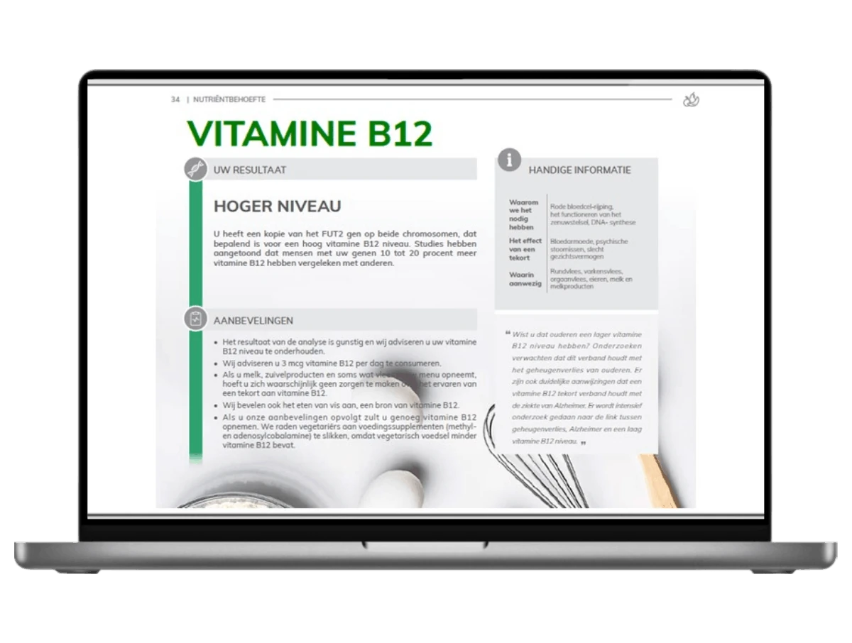 Je ontvangt de resultaten van je Nutri-Gene+ leefstijl test in een PDF bestand.