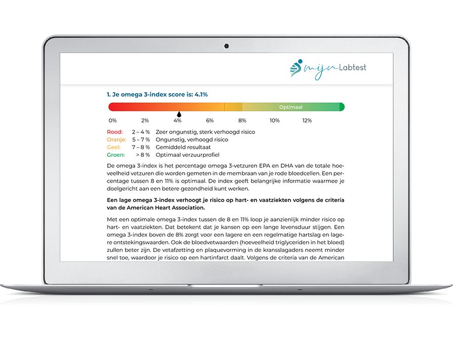 Bekijk wat je kunt verwachten van het resultaat van je omega 3 bloedtest.  Bekijk wat je kunt verwachten van het resultaat van je omega 3 bloedtest.