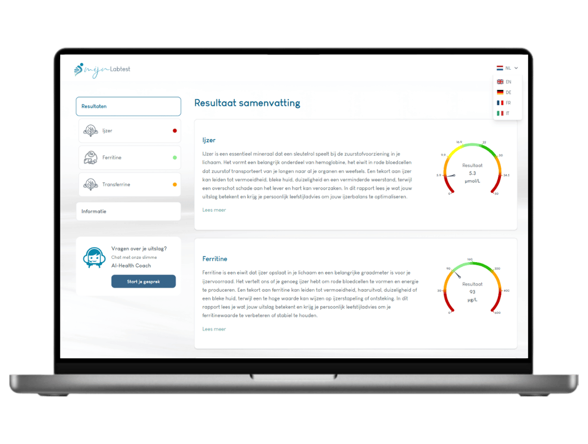 Overzicht van je ijzertekort rapport