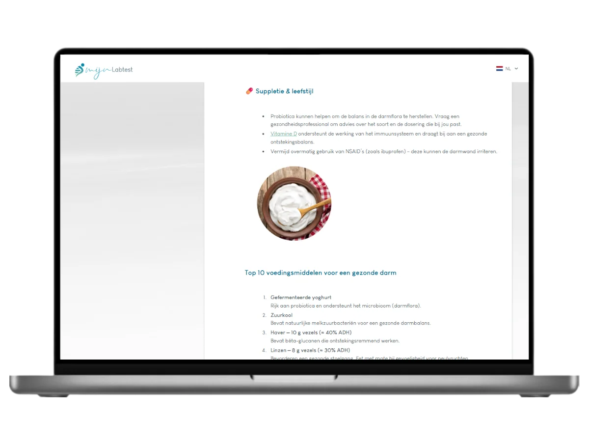In dit rapport lees je per biomarker leefstijl advies, voedingsadvies en tips om de waarde optimaal te krijgen.