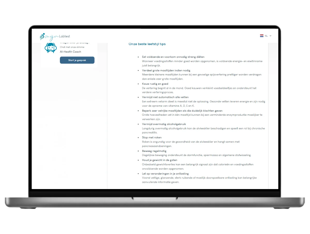 In dit rapport lees je per biomarker leefstijl advies, voedingsadvies en tips om de waarde optimaal te krijgen.