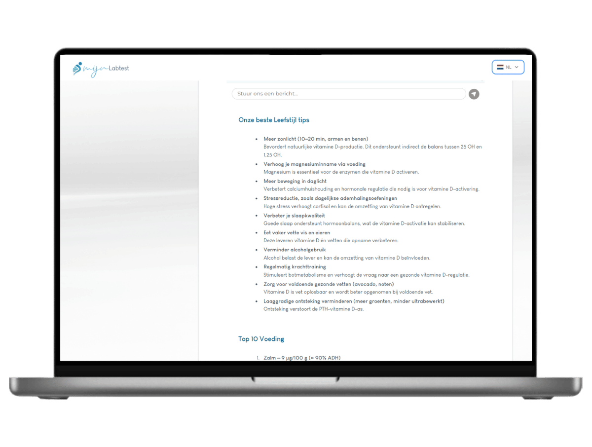 Binnen 4 werkdagen jouw resultaat via een beveiligde email.