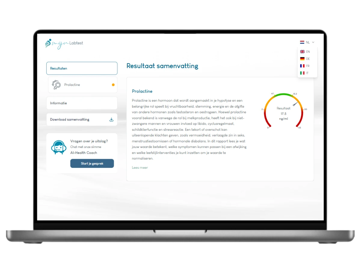Het resultaat van jouw Prolactine test. ontvang je resultaat na 4 werkdagen