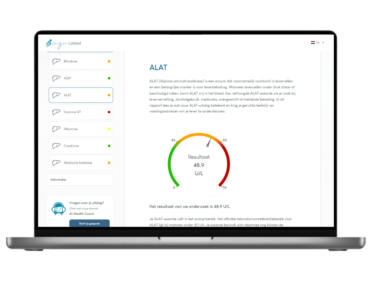 Dit is jouw Uitgebreide ALAT rapport. uit het Lever en nieren bloedonderzoek