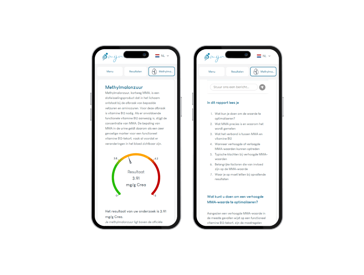 Zo ziet jouw Methylmalonzuur test er uit op mobiel.