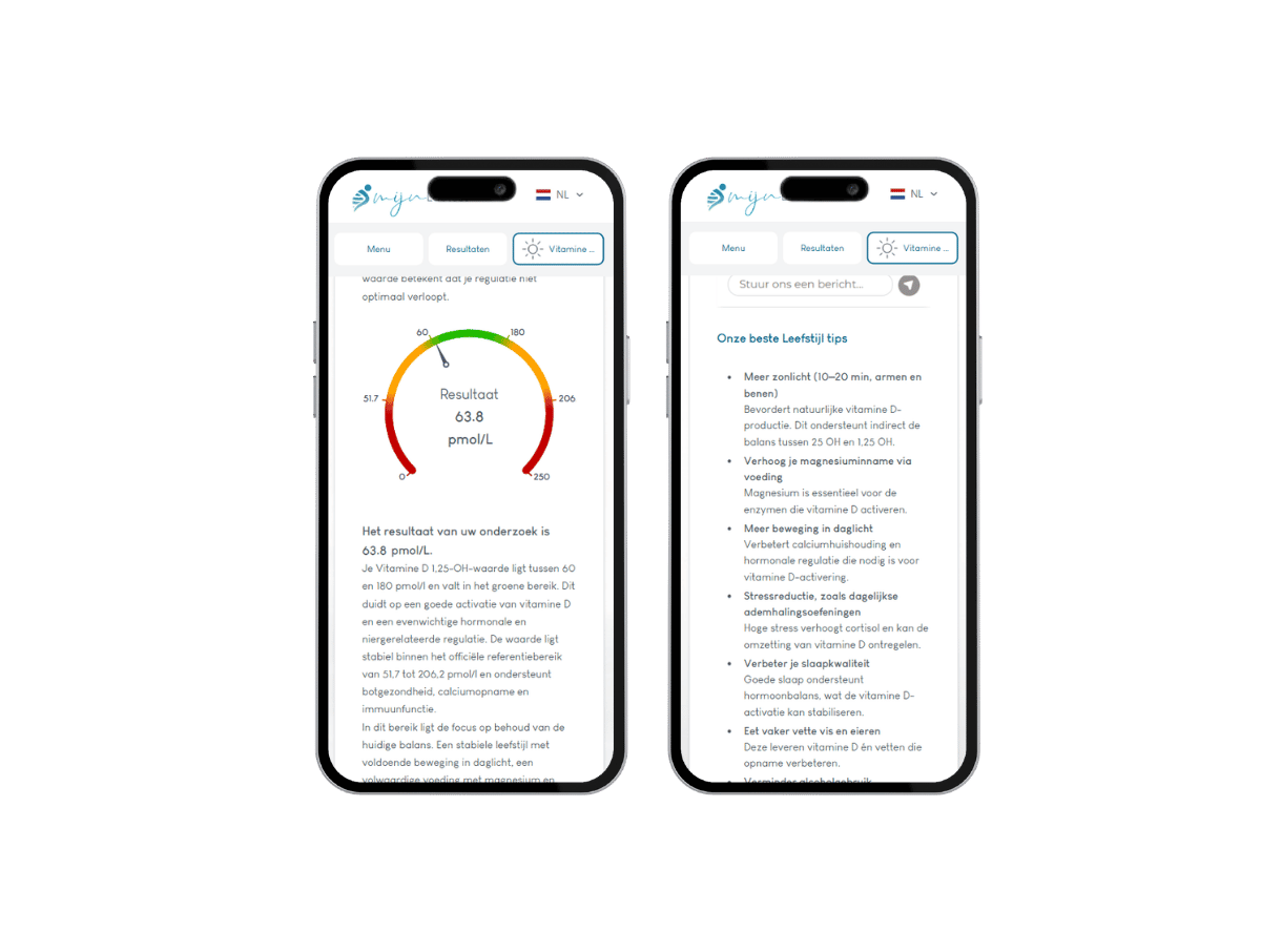 Je vitamine D 1.25 oh testresultaat ziet er zo uit op je mobiele telefoon