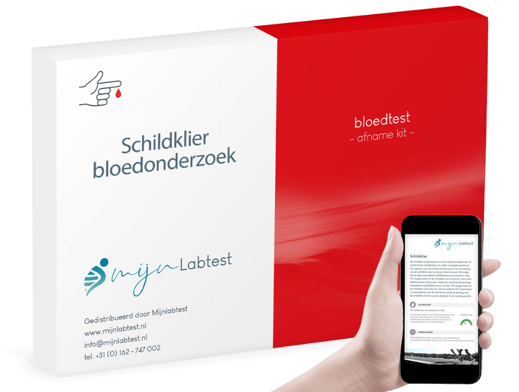 het schildklier profiel bloedonderzoek wordt afgenomen met een eenvoudige test kit die we naar je thuisadres opsturen