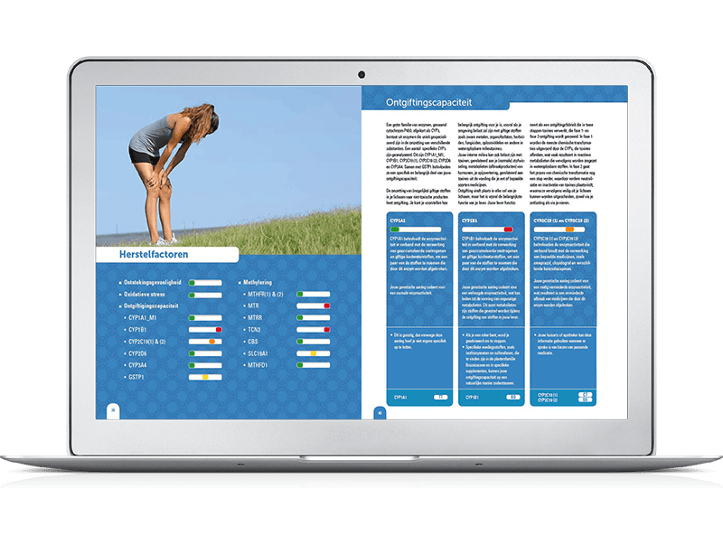 Voorbeeldrapport Nutri-Gene Expert - Na de test kun je direct aan de slag met uitleg en tips uit het rapport 