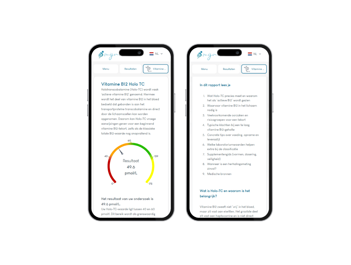 Dit is hoe jouw vitamine B12 test rapport er uit ziet op jouw mobiele telefoon Dit is hoe jouw vitamine B12 test rapport er uit ziet op jouw mobiele telefoon