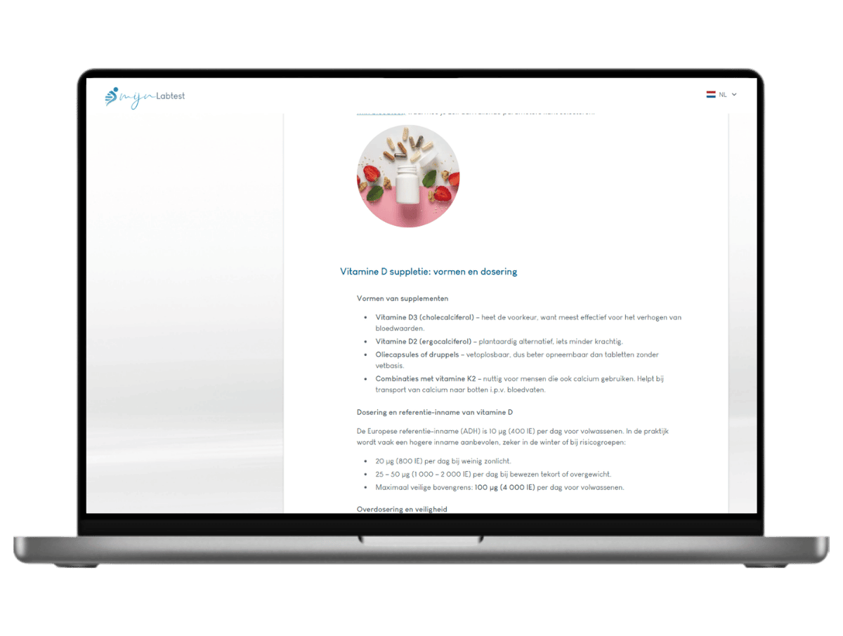 Suppletie advies op maat gemaakt, dit zit allemaal in je Vitamine d test rapport