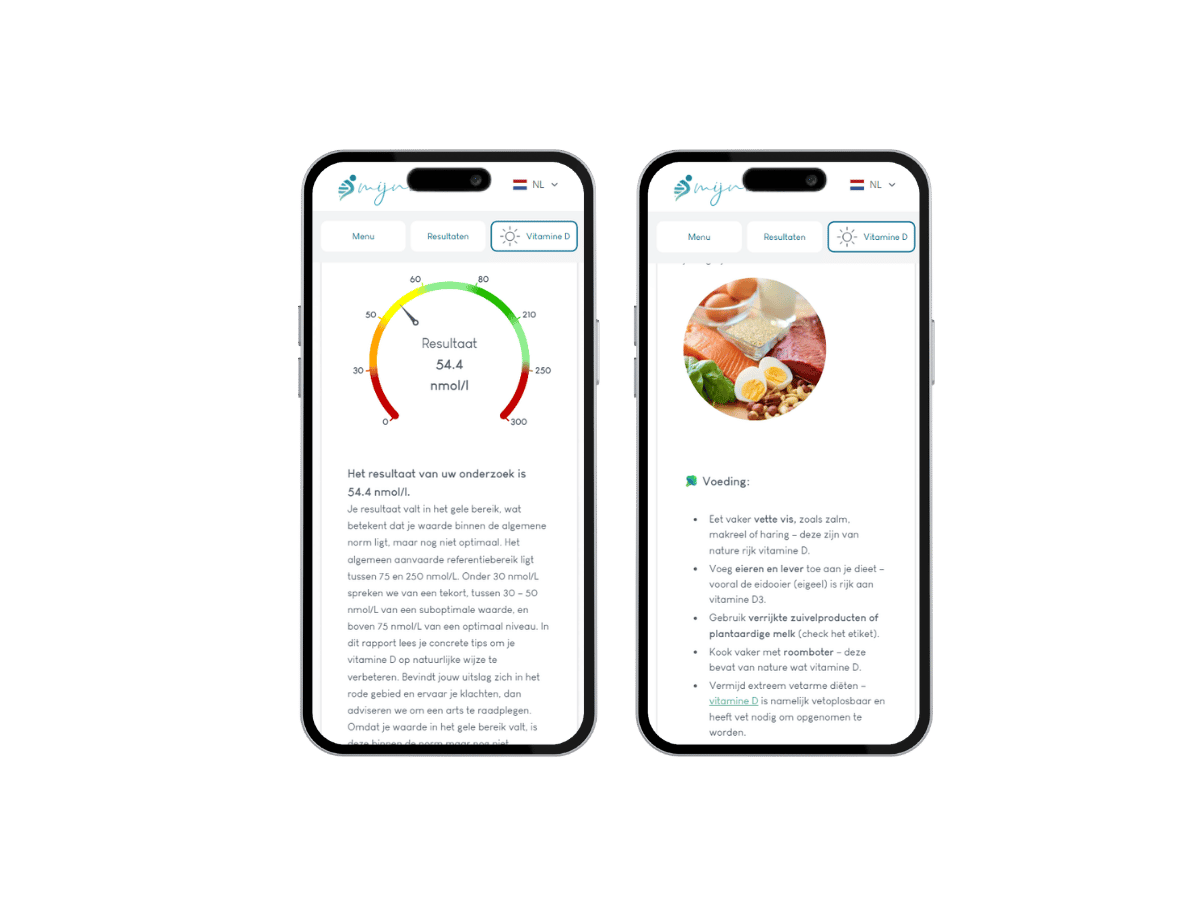 Zo ziet jouw vitamine D rapport er uit op je mobiele telefoon.