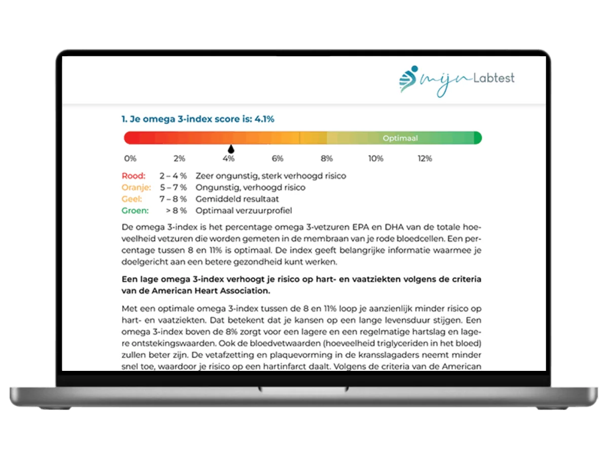 Voorbeeld van de Omega 3 bloedtest uitslag