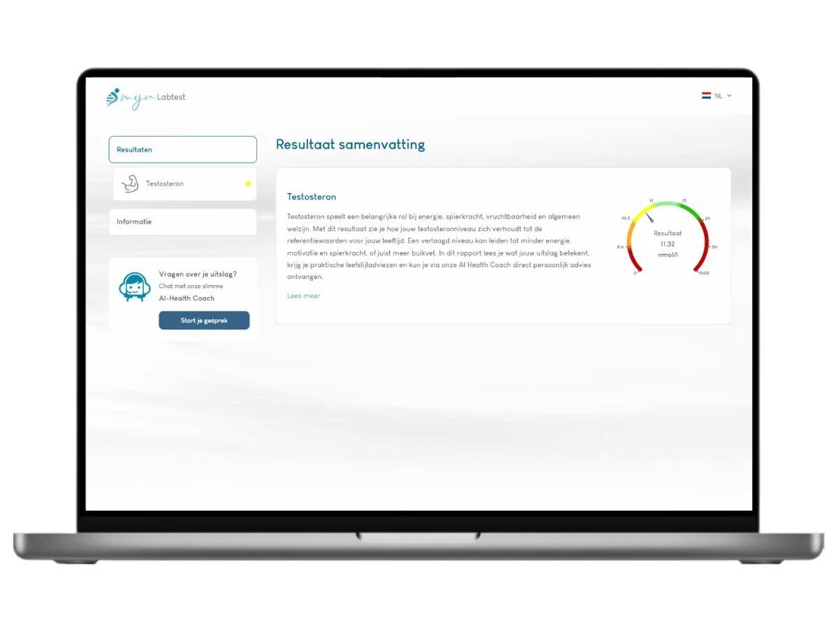 Voorbeeld van de testosteron test uitslag op een laptop