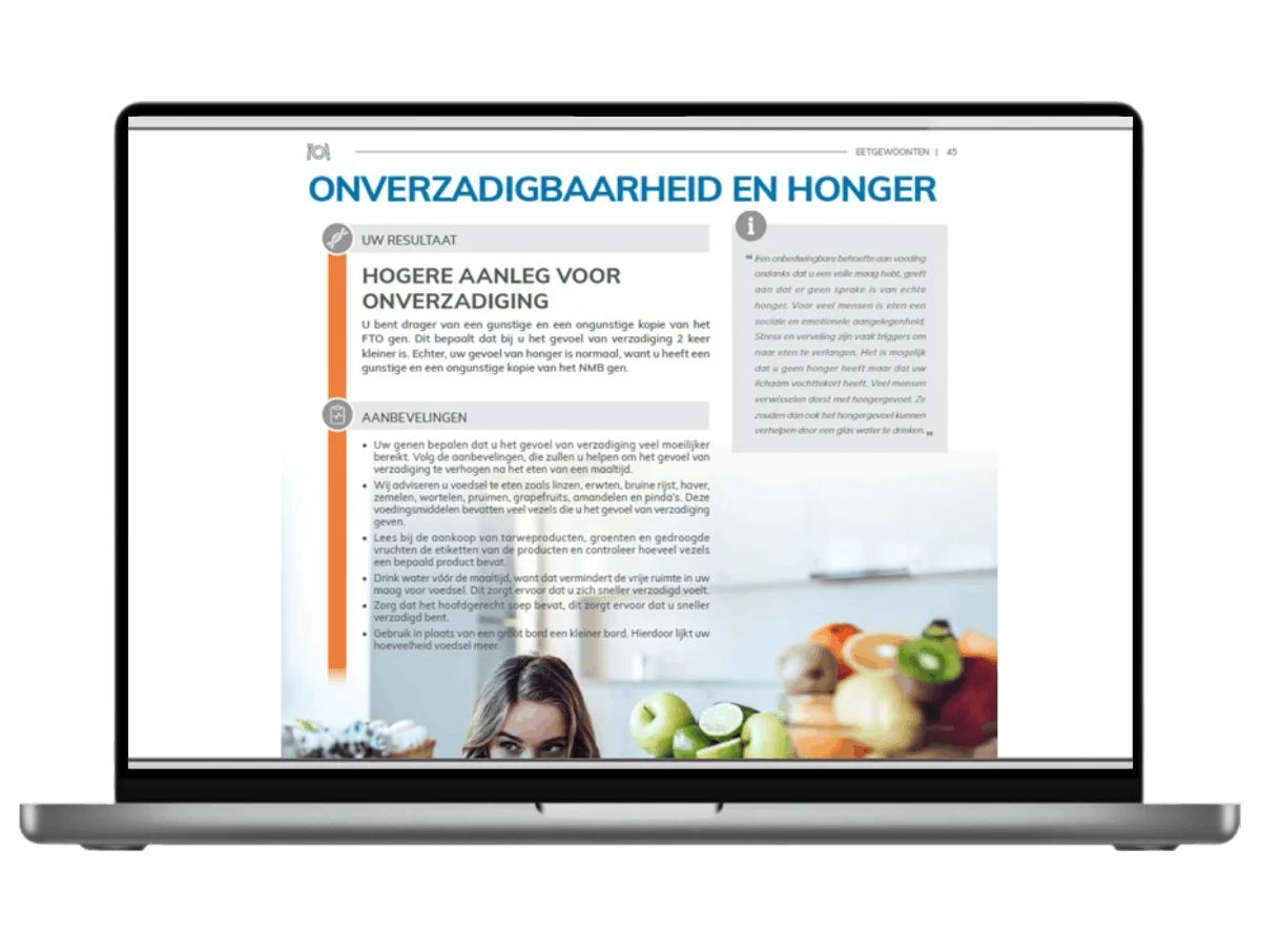 Voorbeeld van de Nutri-Gene DNA test uitslag op een laptop
