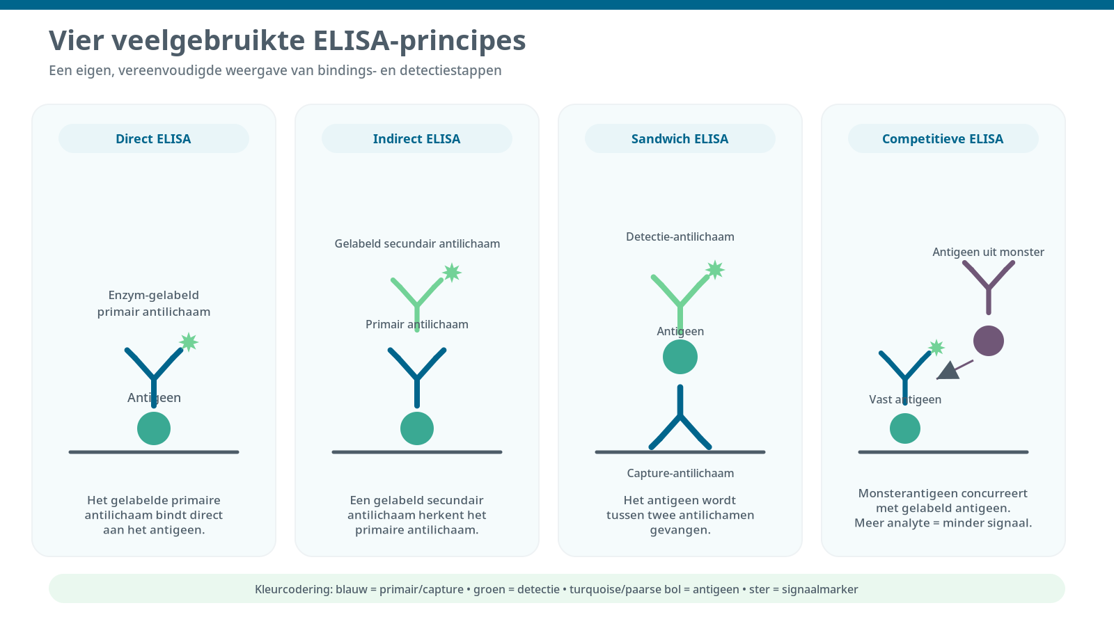 Vier veelgebruikte ELISA-principes